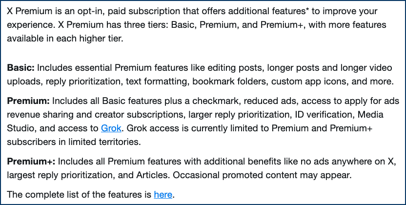 description of features in Basic, Premium, and Premium+