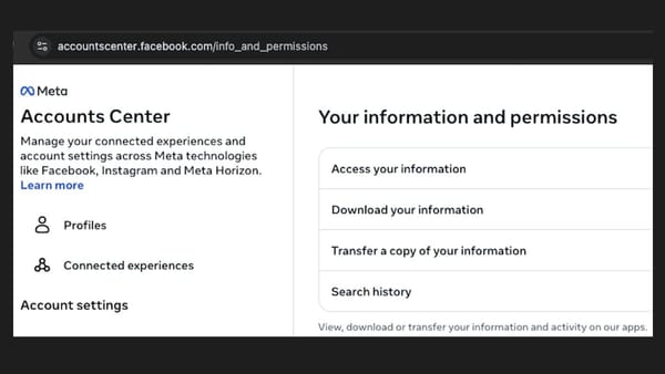 Screenshot of Meta's Accounts Center
