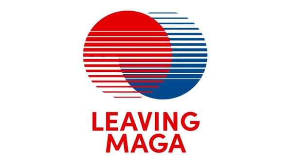 red circle and blue circle, fading into each other - the Leaving MAGA logo